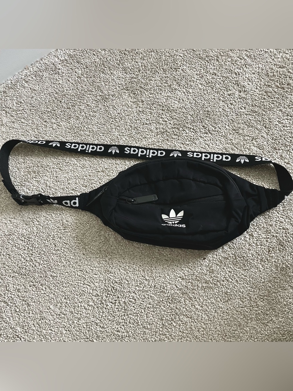 adidas Black Trefoil Belt Bag with Logo Strap
